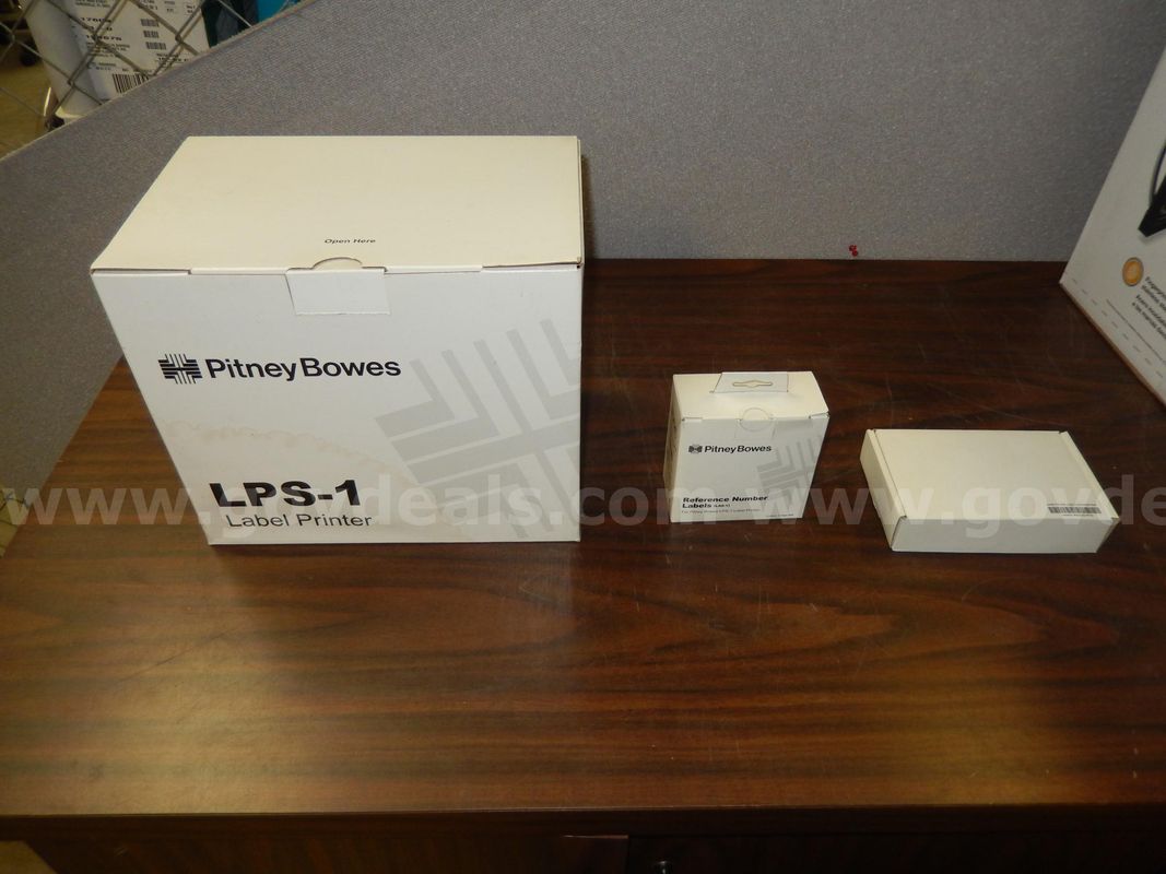 Used (1) Pitney Bowes Label Printer, Lps-1, (1) Pitney Bowes Reference Number Labels For Label Printer Tape Roll