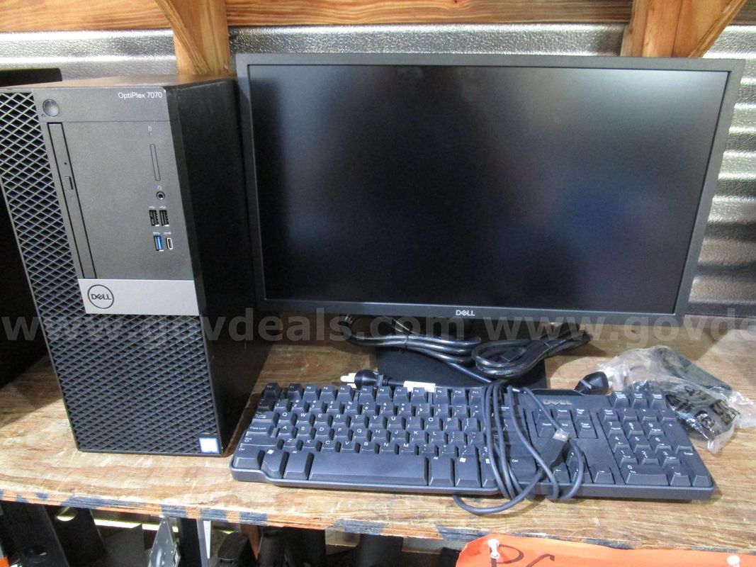 Used Dell Computer Set: (1) 20" Dell Monitor; (1) Dell Optiplex 7070; (1) Dell Keyboard; (1) Dell Mouse