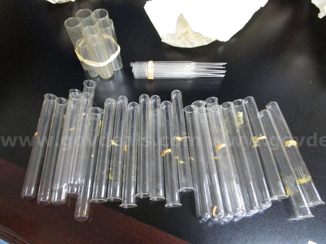 Box Of (48) Used Glass Test Tubes And Vials