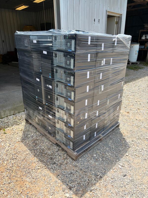 lot of computers, monitors, printers and misc. office equipment on 5 pallets