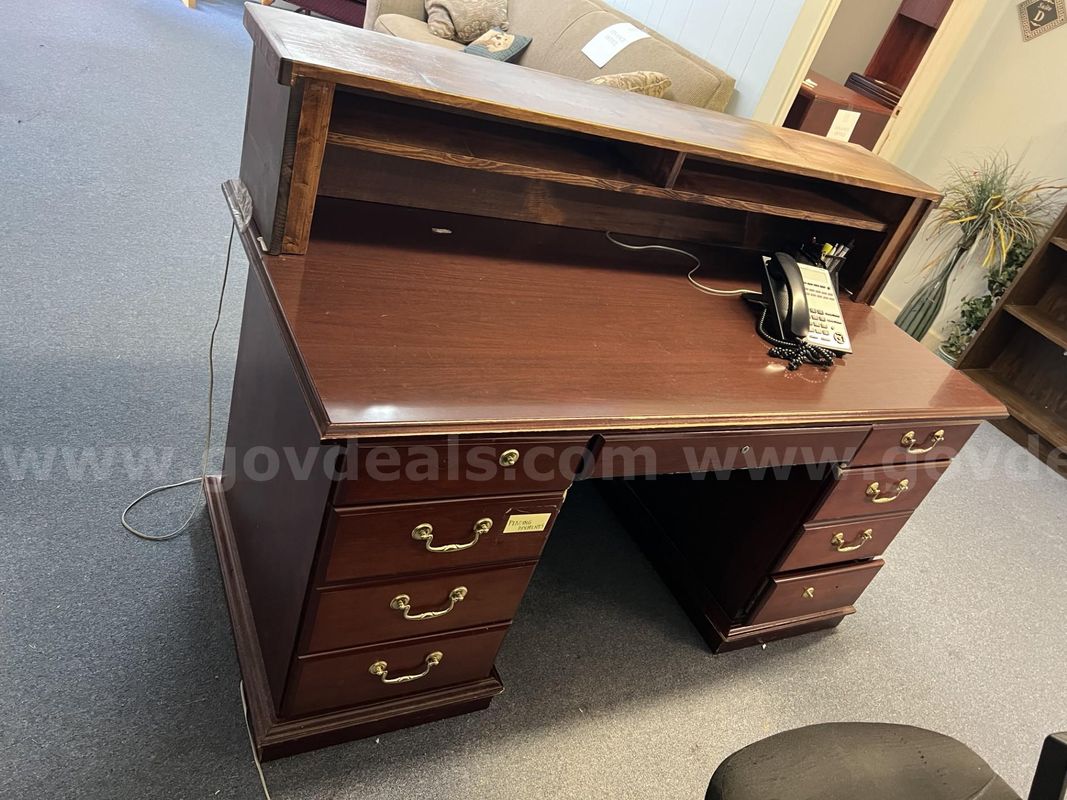 Wooden Desk and Misc Shelves