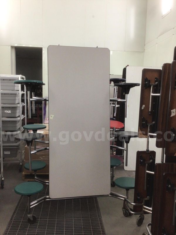 12FT. Grey cafeteria tables with round stools
