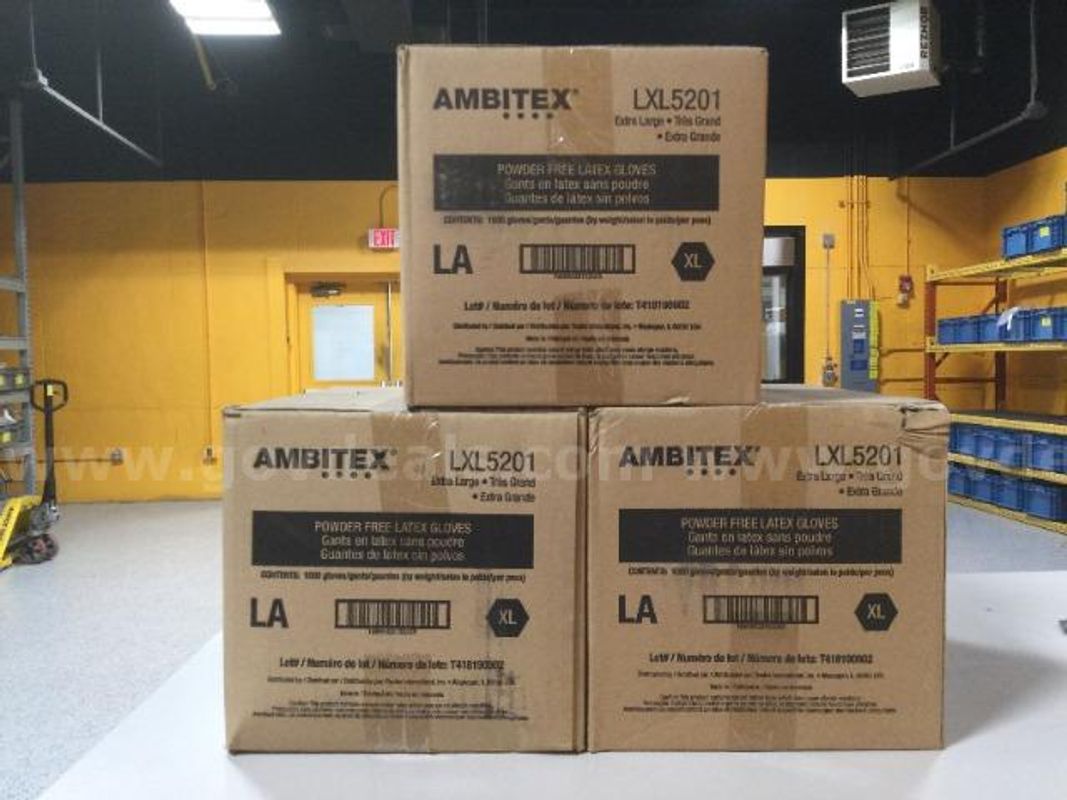 3 Cases of Ambitex LXL5201 XL Power Free Latex Gloves