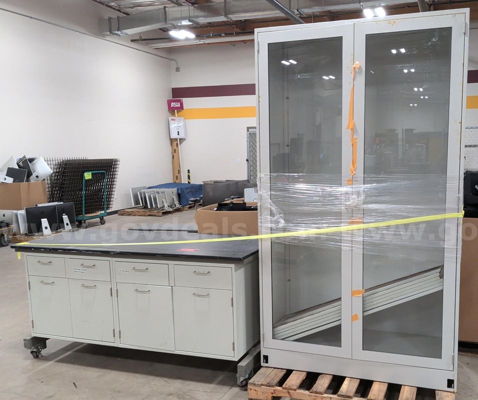 Lab Workbench & Glass Storage Cabinet