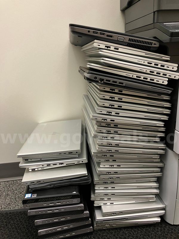 36 Laptops, 10 Mini Desktops, 5 Printers, 48 Monitors, 5 Box Misc