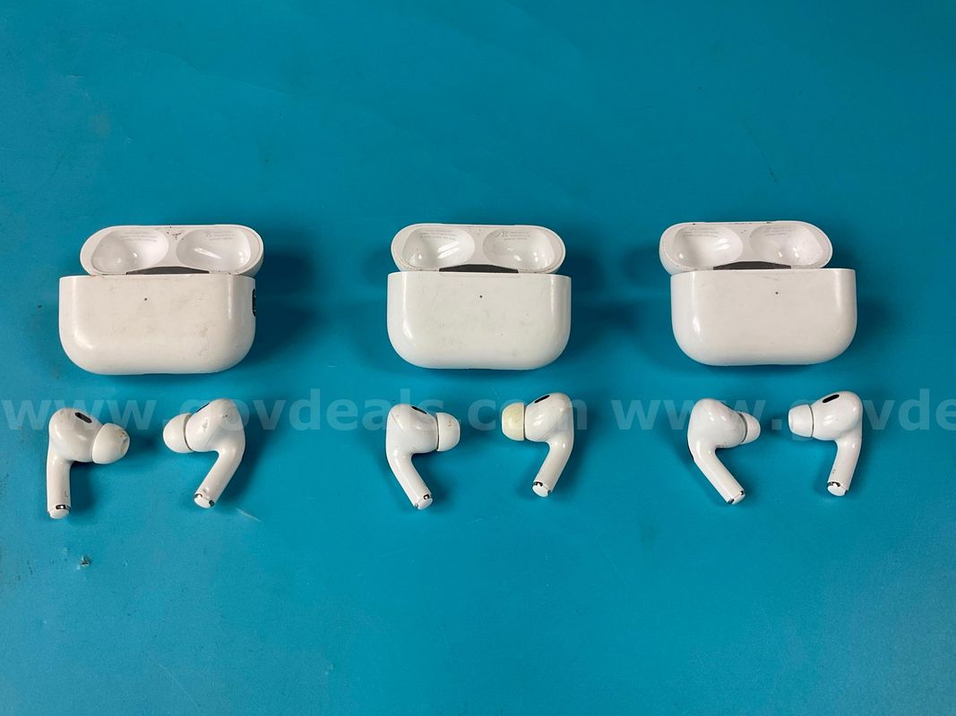3 - Apple AirPods Pro 2, Model A2968 with MagSafe (USB-C) Charging Cases Model A2968, All Power On (1 - Damaged AirPod)