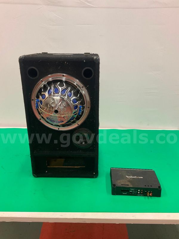 Custom Speaker Box with 12" Audiobahn Speaker and Rockford Fosgate Amplifer Model P500-1bd