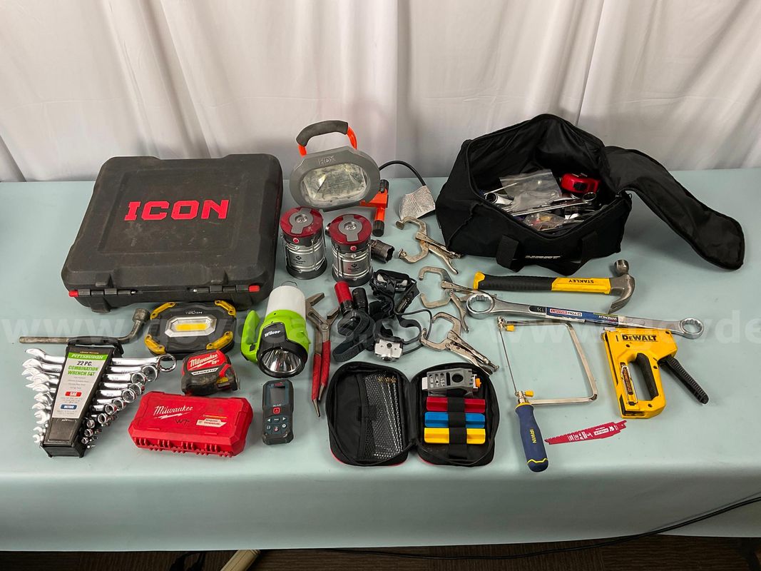Lot of Misc Lost & Found Hand Tools & Work Lighting