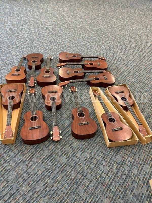 13 Prelude bass ukuleles (3 are missing 1 string)