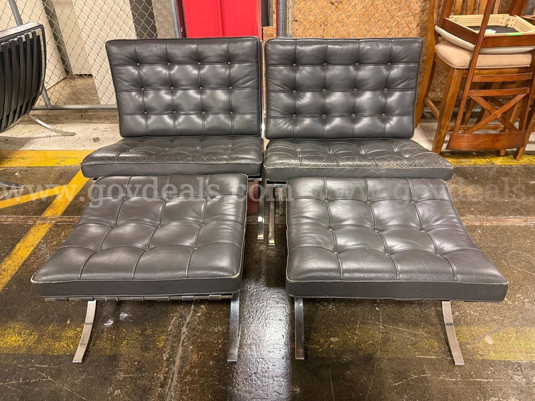 Lot of 2 Knoll Barcelona Chairs with 2 Ottomans