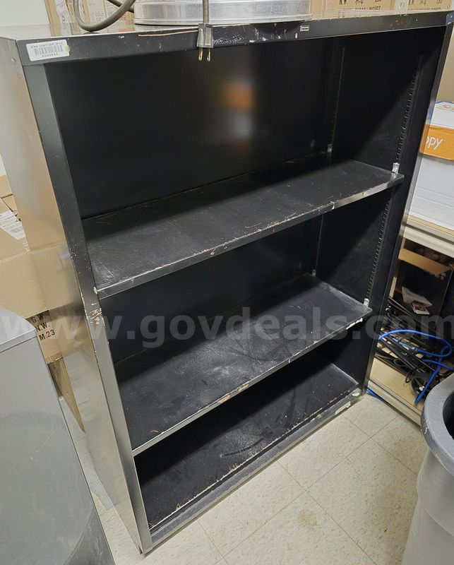 Book Shelf, Metal, Three Level Compartment, Black Cabinet, Lot of 2