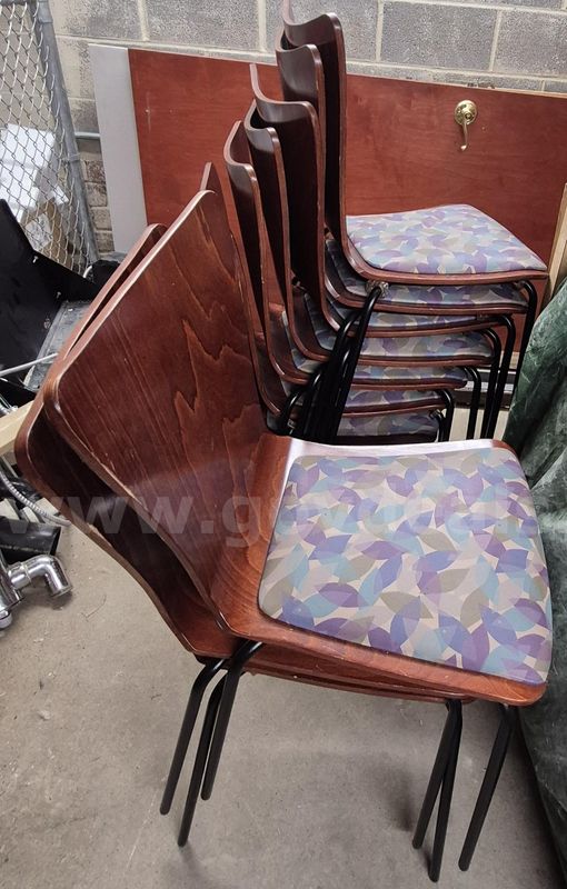 Four Leg Wooden Chair with Padded Seat, Lot of 8