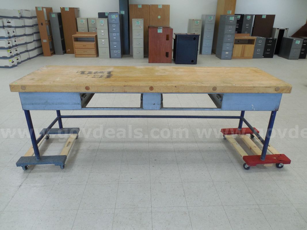 Large wood and metal table