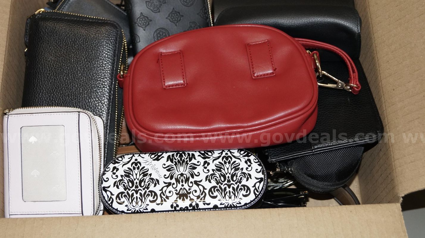 assortment of bags, glasses, cases, leather goods